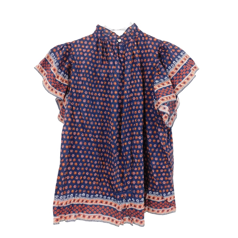 Trovata Birds of Paradise Carla High Neck‎ In Navy Heirloom Top Size Small
